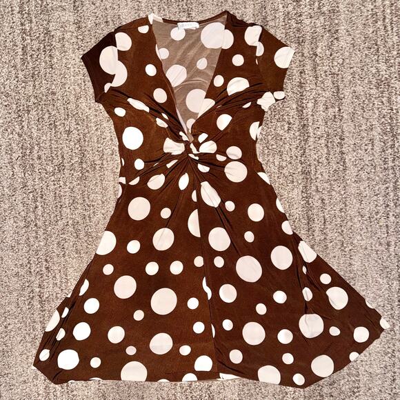 KoKoon Women's Polka Dot Brown Short Sleeve Wrap Dress Size Medium - Picture 1 of 9